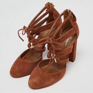 Aquazzura Brown Suede Lace Up Block Heel Pumps Size 36